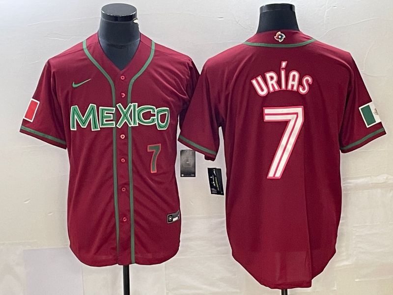 Men 2023 World Cub Mexico 7 Urias Red Nike MLB Jersey8